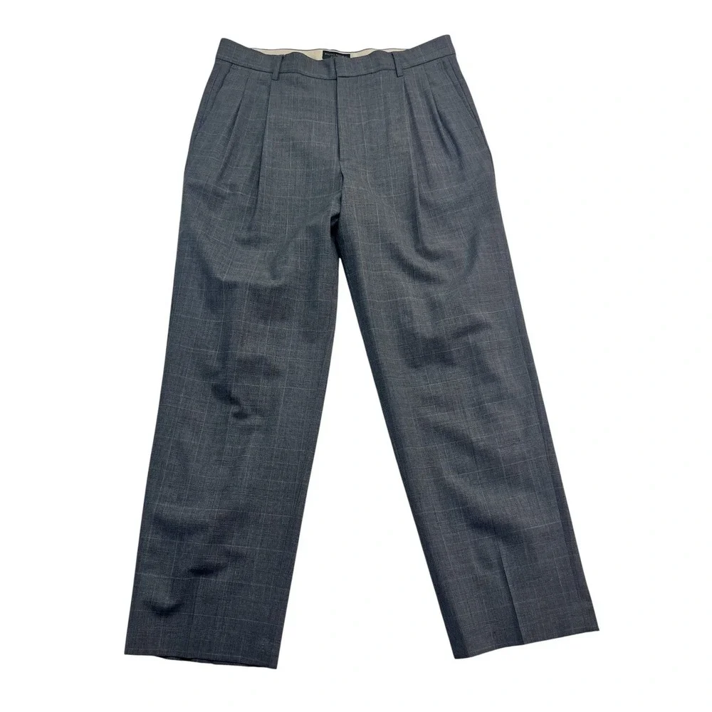 vtg Banana Republic 35x31 Gray Glen Plaid Wool Pants Trousers Pleated High Waist